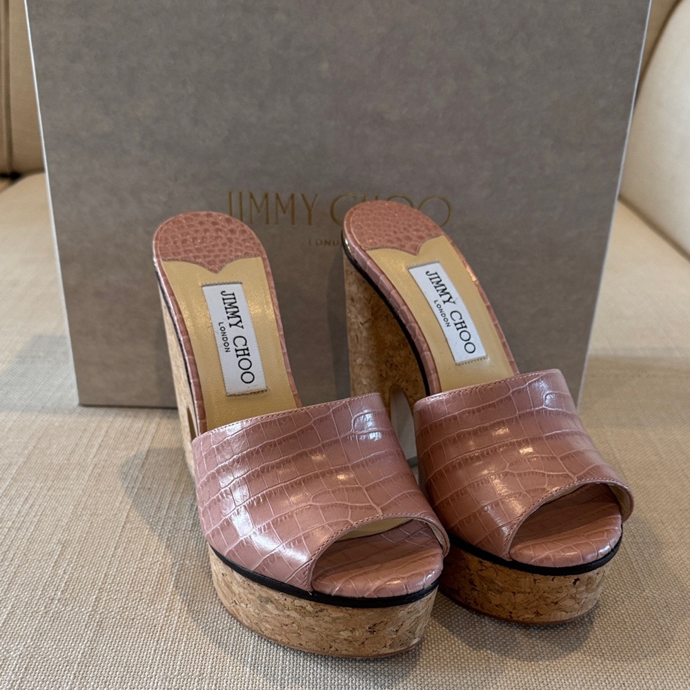 Jimmy Choo Blush Croc-Embossed Platform Heels